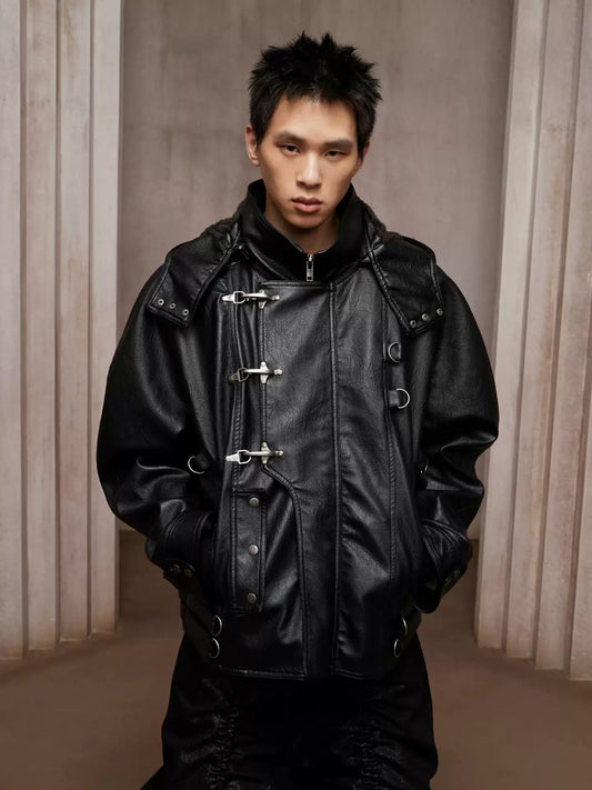 Button-down leather jacket