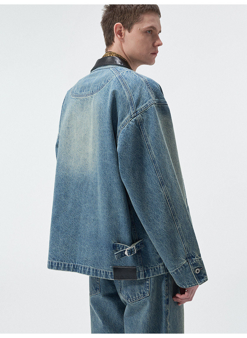 Multi-Pocket Washed Denim Jacket