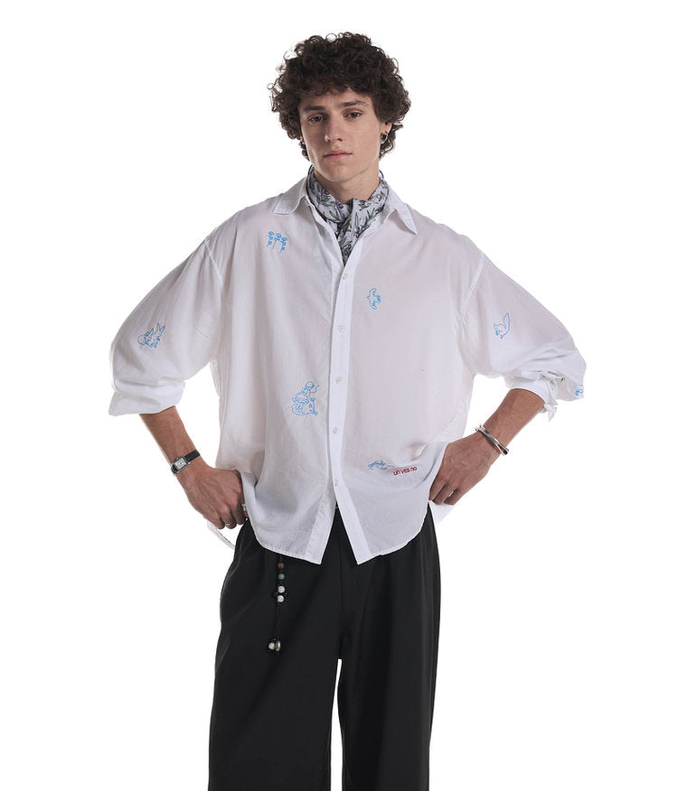 Country-Style Embroidered Casual Shirt