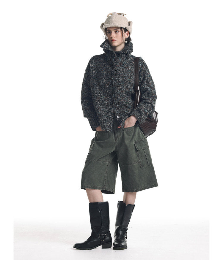 Vintage Style High-Neck Cardigan