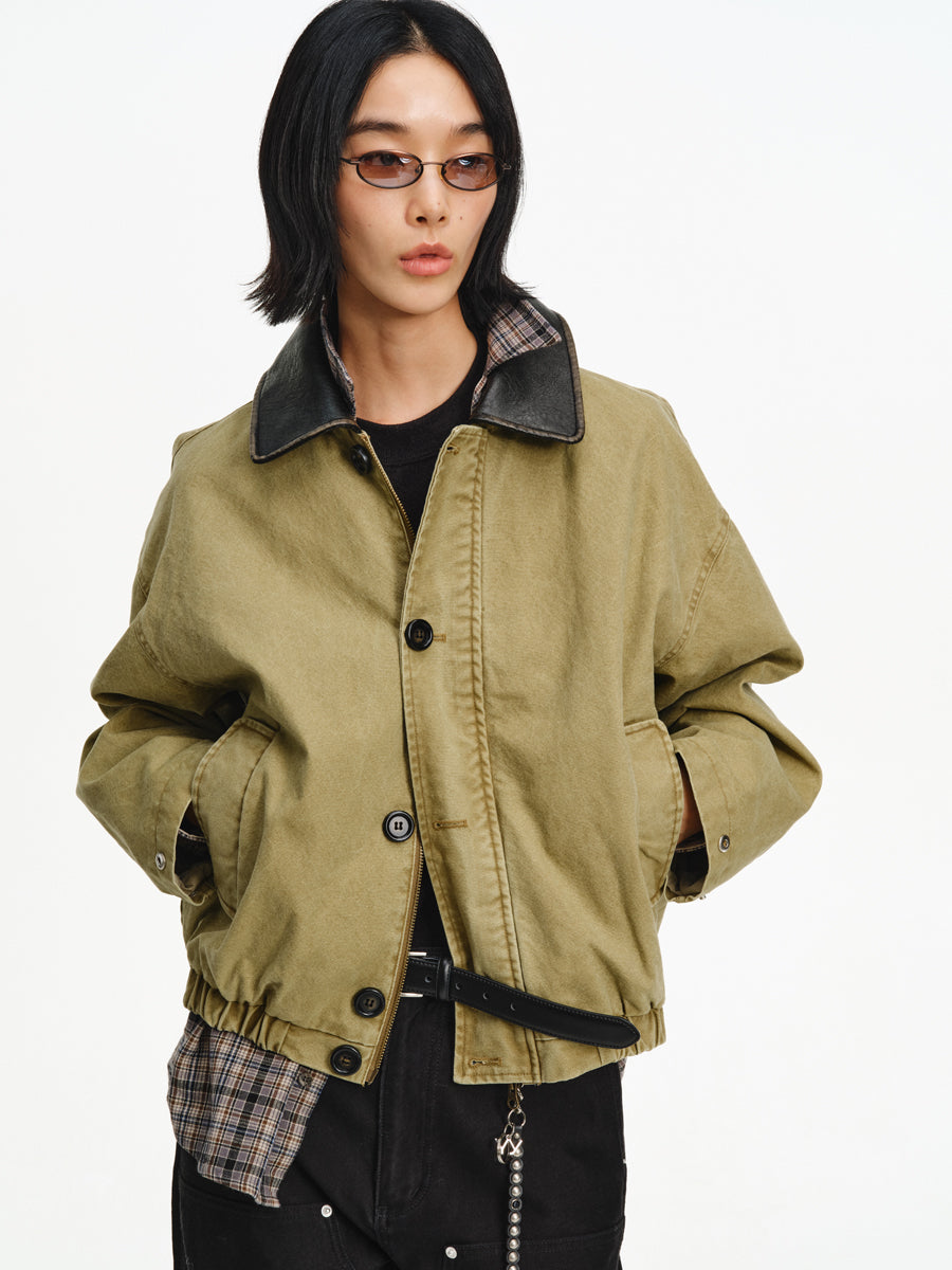 Patchwork Leather Collar Jacket