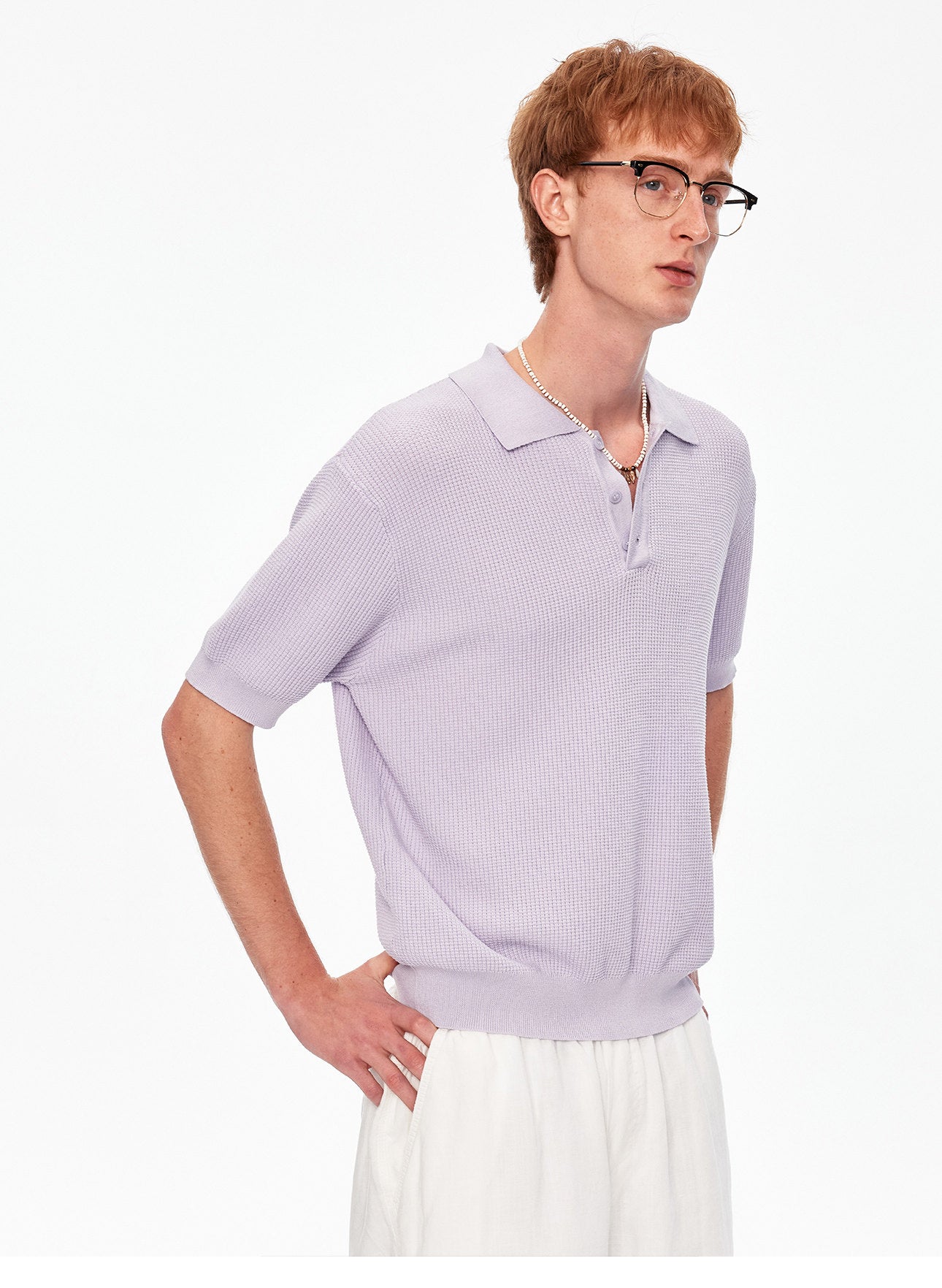 Waffle-Knit Polo Shirt