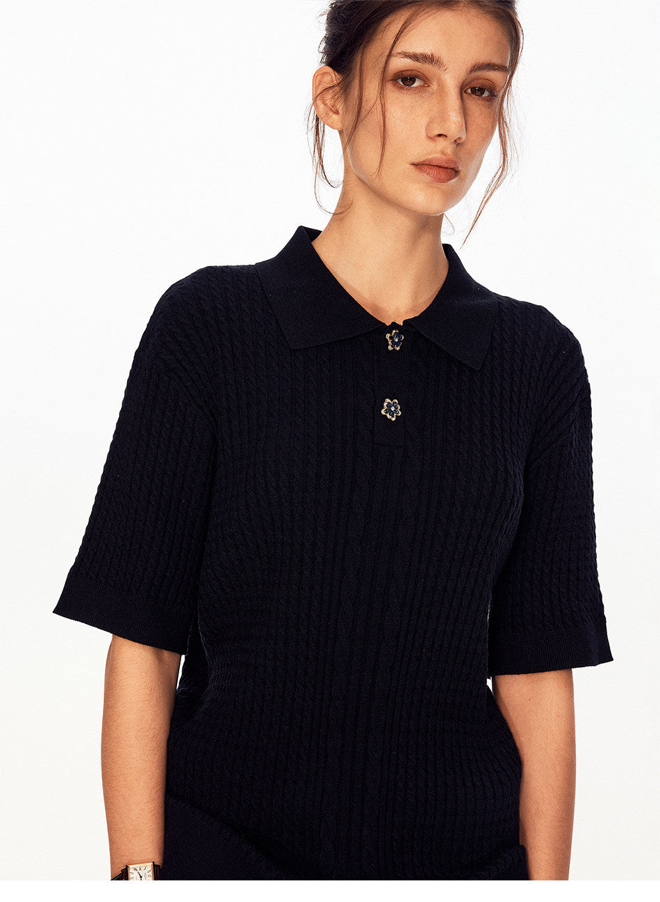Twist-Knit Vertical-Stripe Polo Shirt