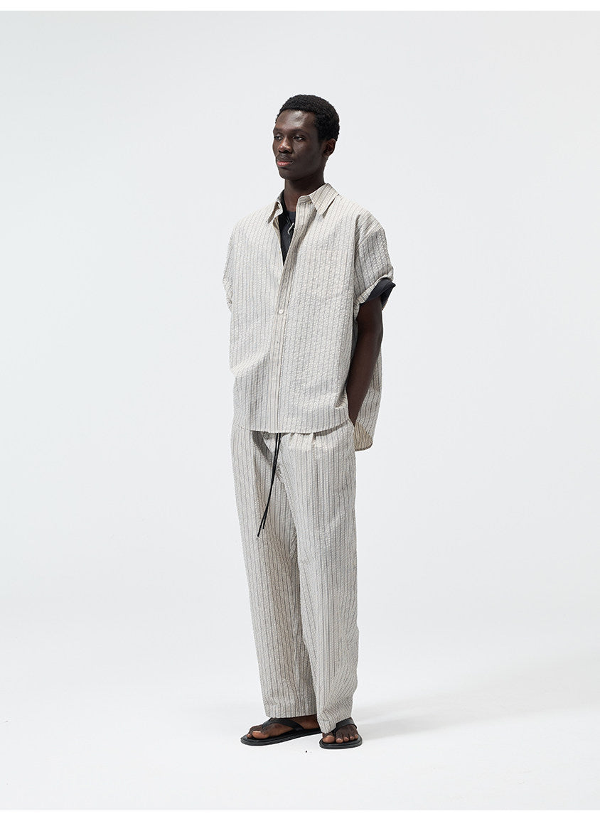 Yarn-Dyed Chiffon Check-Patterned Casual Pants