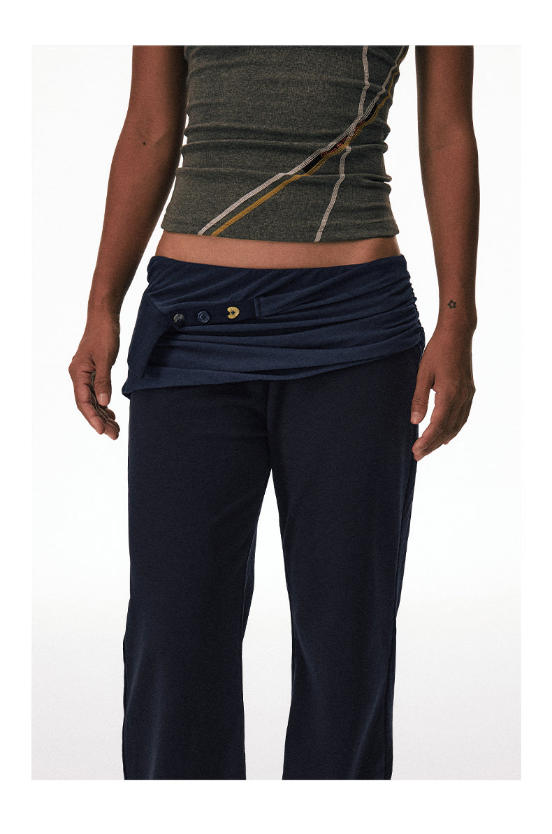 Low-Rise Faux Two-Piece Casual Pants