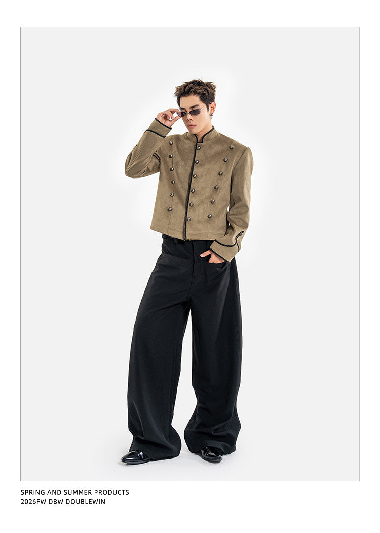 Short Jacket with Stand-Up Collar and Metal Buttons　