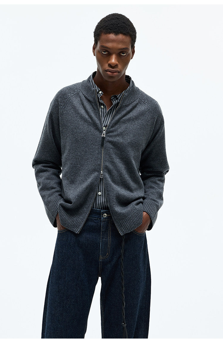 Crew Neck Double Zipper Cardigan