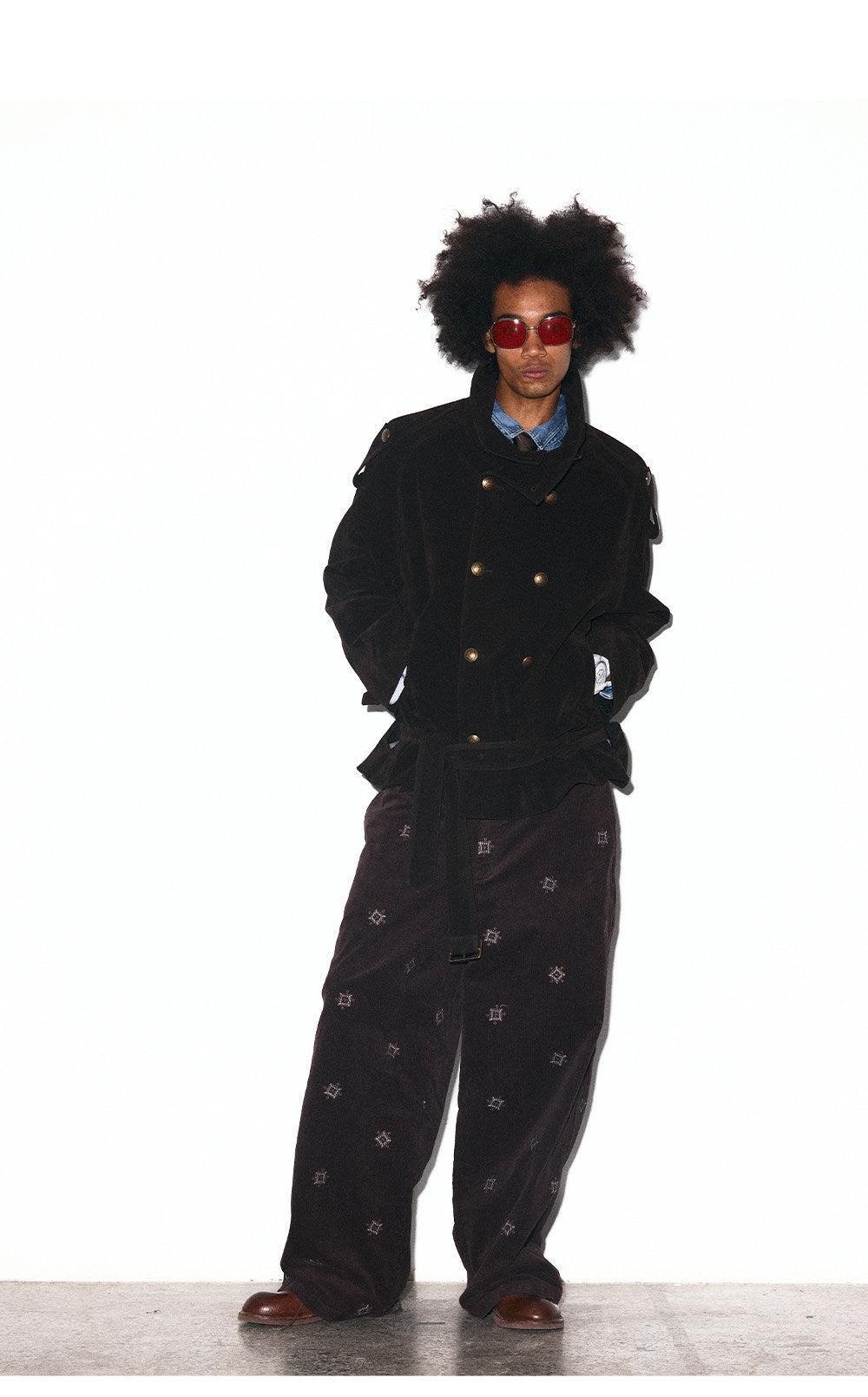 Detachable fur collar double-breasted trench coat