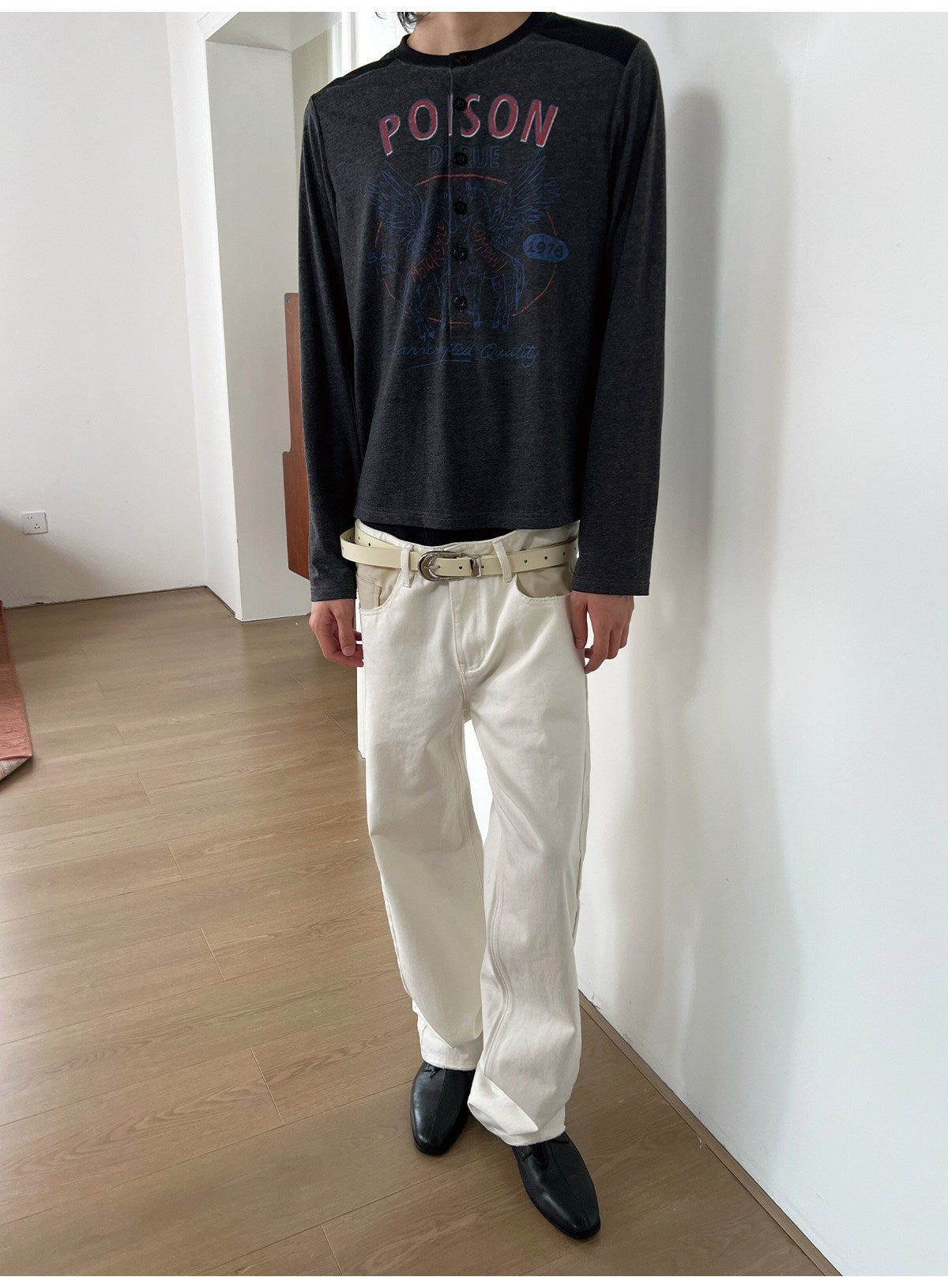 Patchwork Leather Slim-Fit Jeans