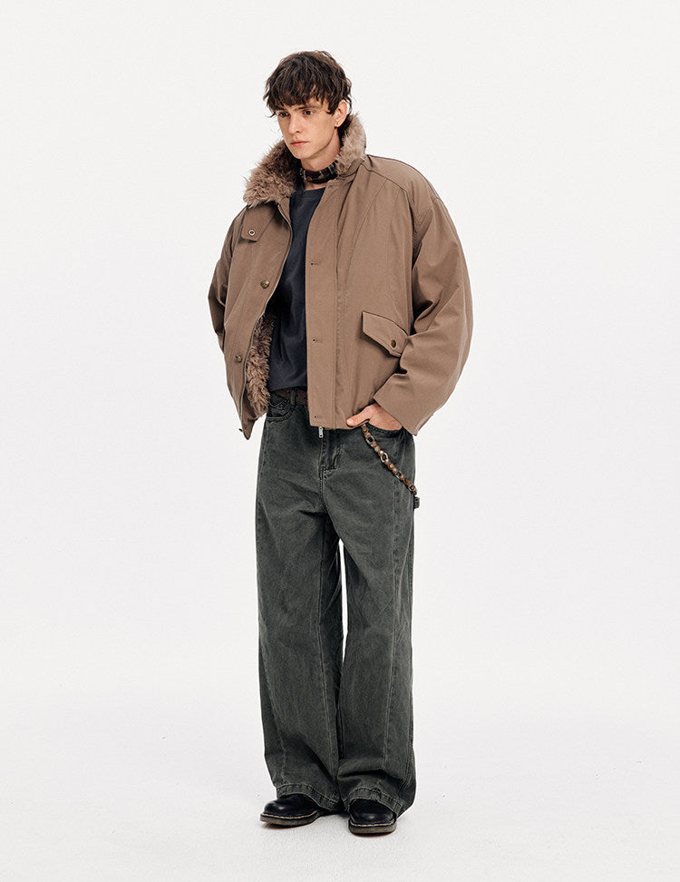 Unisex Loose-Fit Fur Collar Jacket