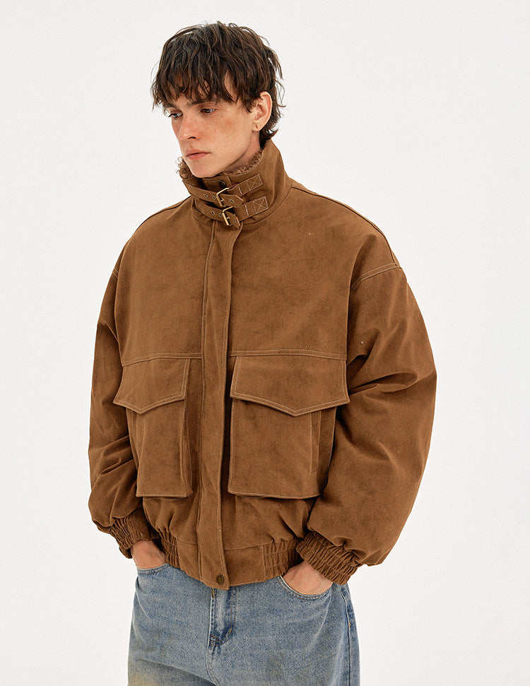 Unisex Faux Suede Collar Cotton Jacket