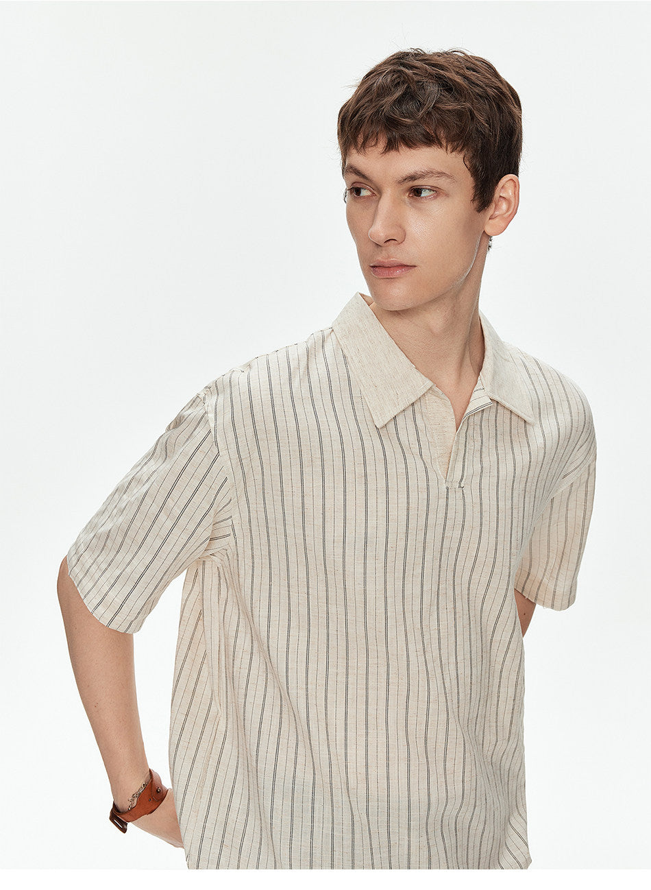 Cuban-Collar Striped Shirt
