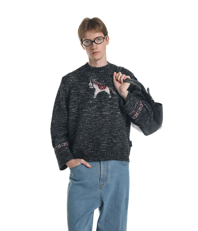Unisex Tassel Jacquard Pony Sweater