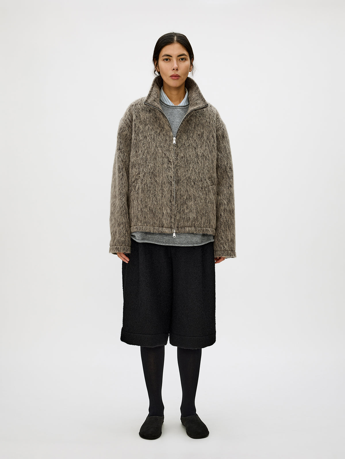 Alpaca Blend Zipper Short Wide Jacket