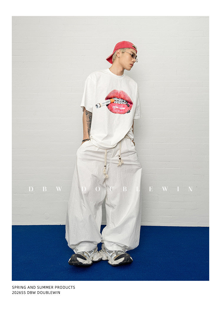 Wide-leg casual pants with 3D pleats