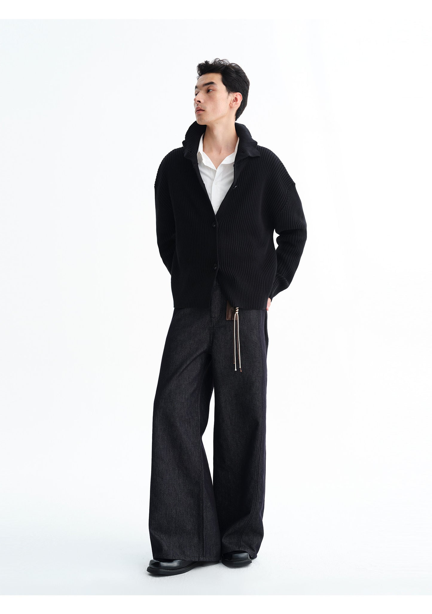 High-Neck Rib-Knit Cardigan