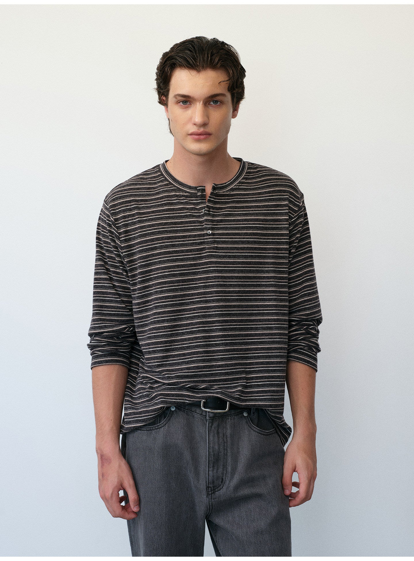 Striped Henley-Neck T-Shirt