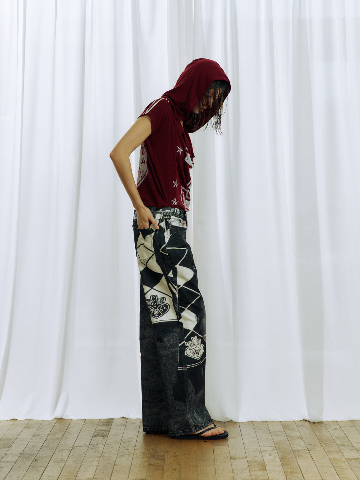 Digital-Print Denim Pants