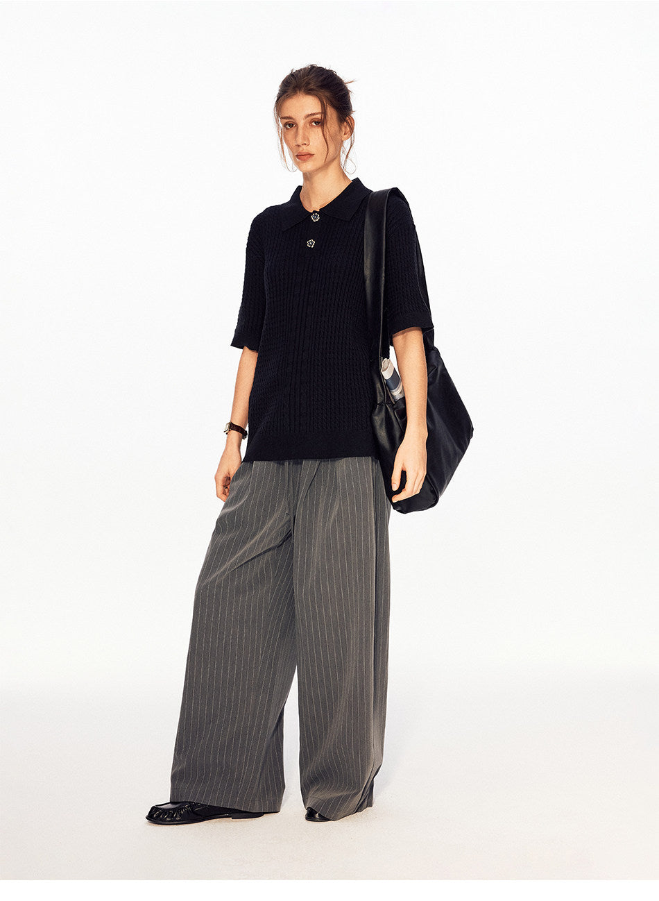 Twist-Knit Vertical-Stripe Polo Shirt