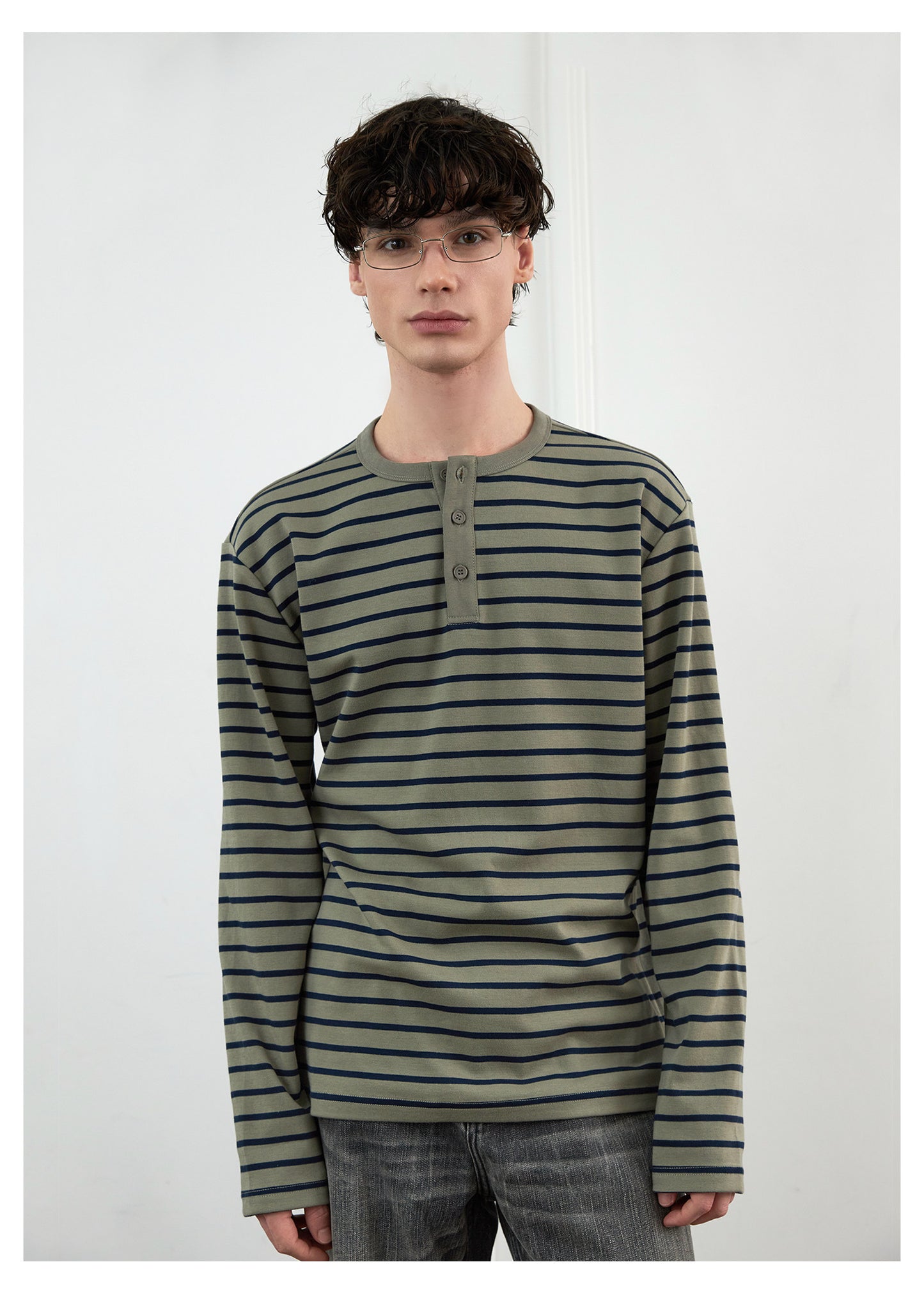 Striped Henley Collar T-Shirt