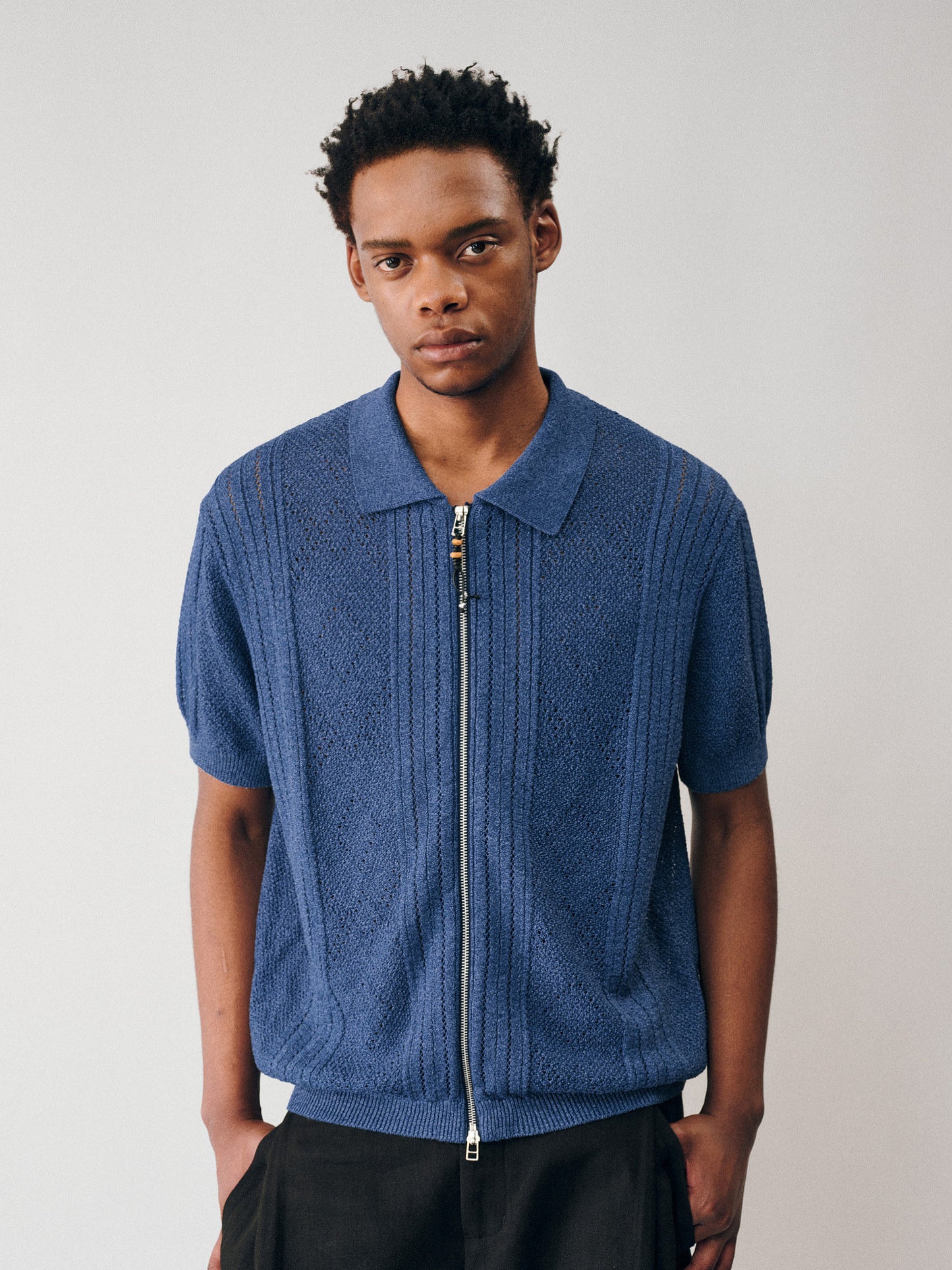Openwork Knit Zipper Cardigan