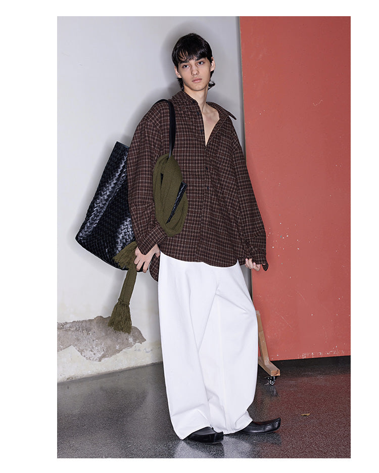 Check Wool Mix Oversized Shirt