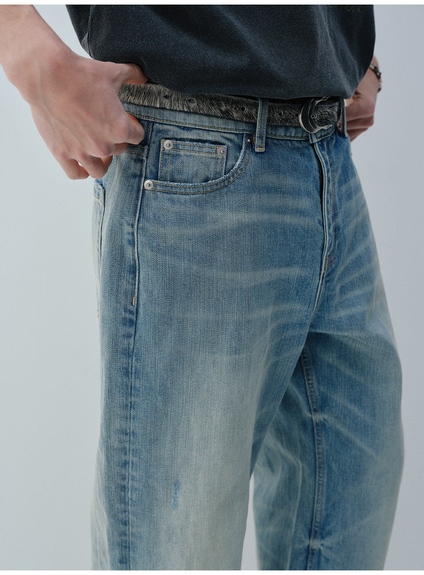 A라인 건 프린트 데님 팬츠