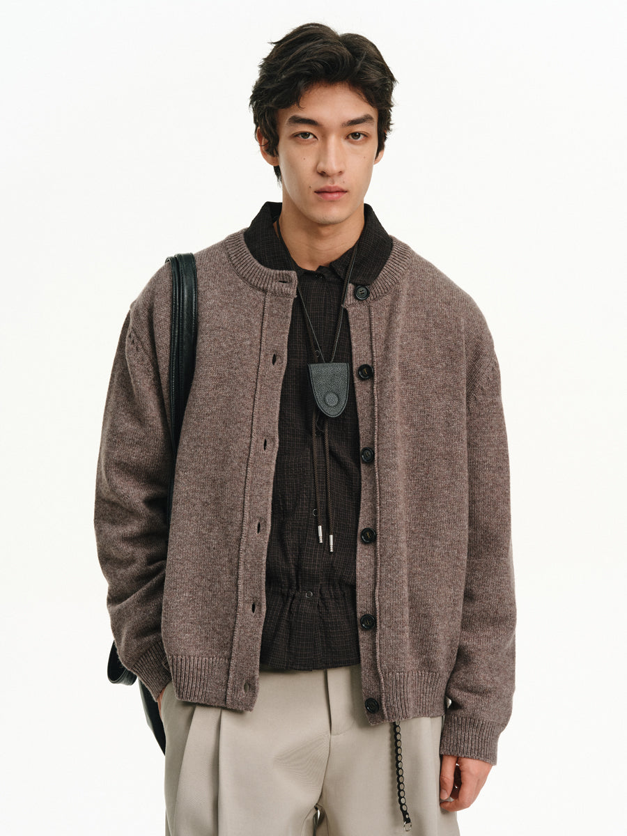 Cotton & Wool Crew Neck Cardigan