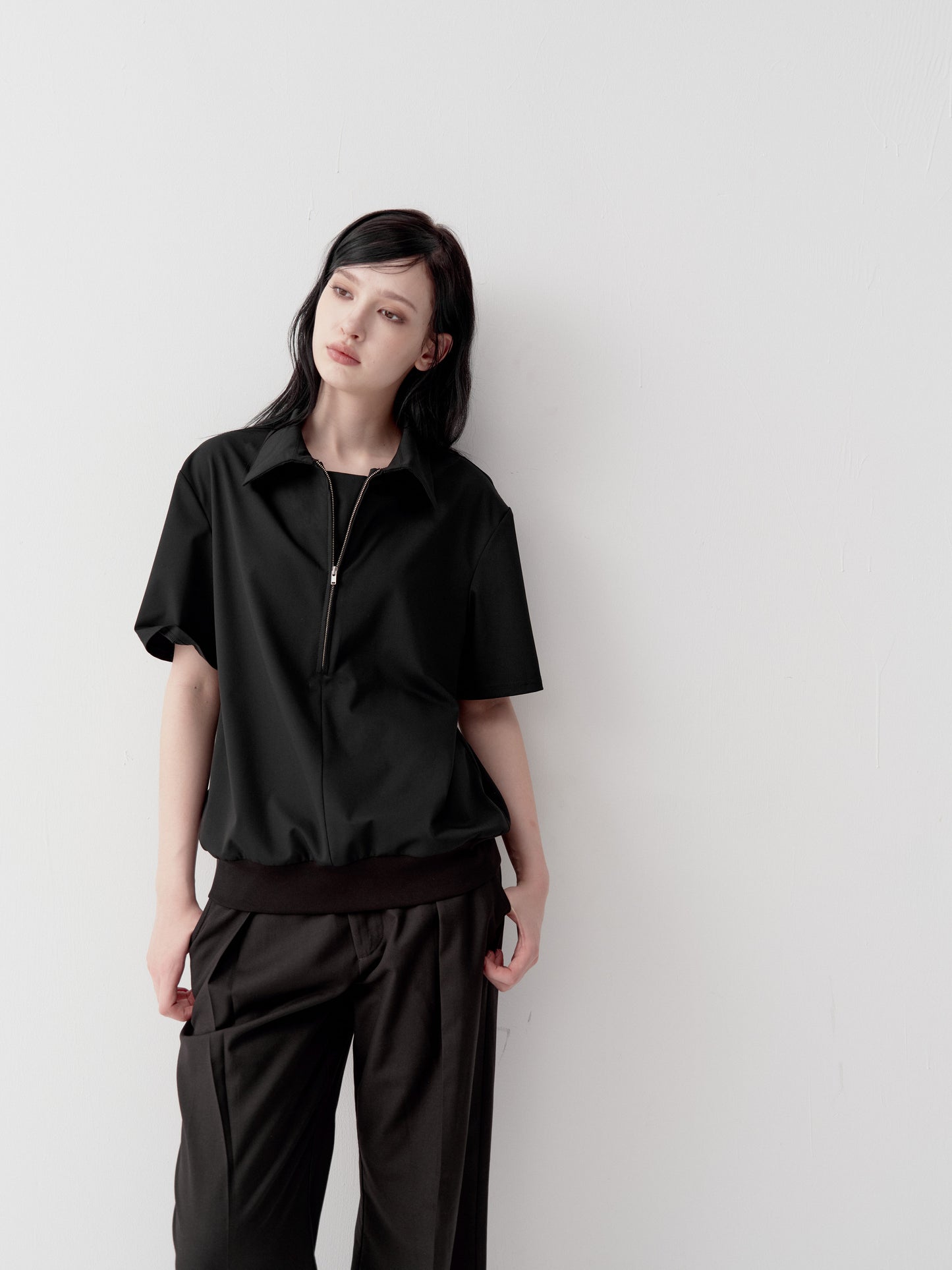 Half-Zip Faux Two-Piece Shirt