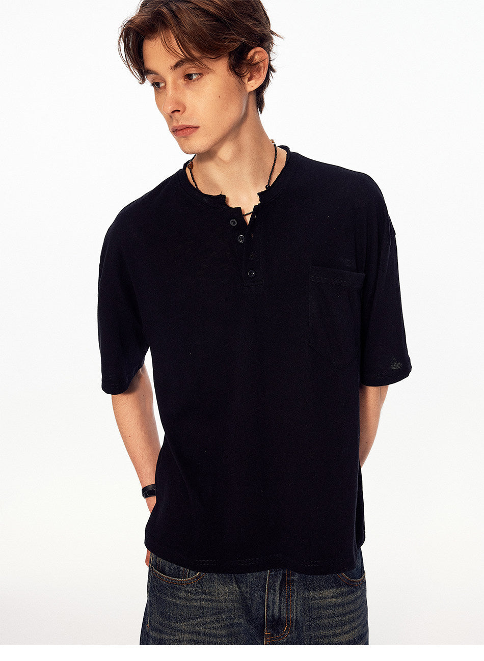 Henry Collar Linen-Look T-Shirt