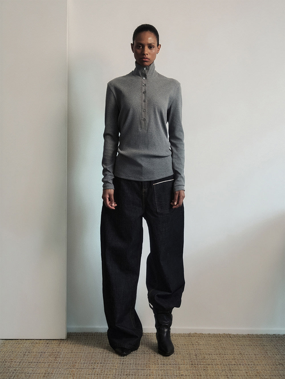 High-Neck Button-Down Shirt