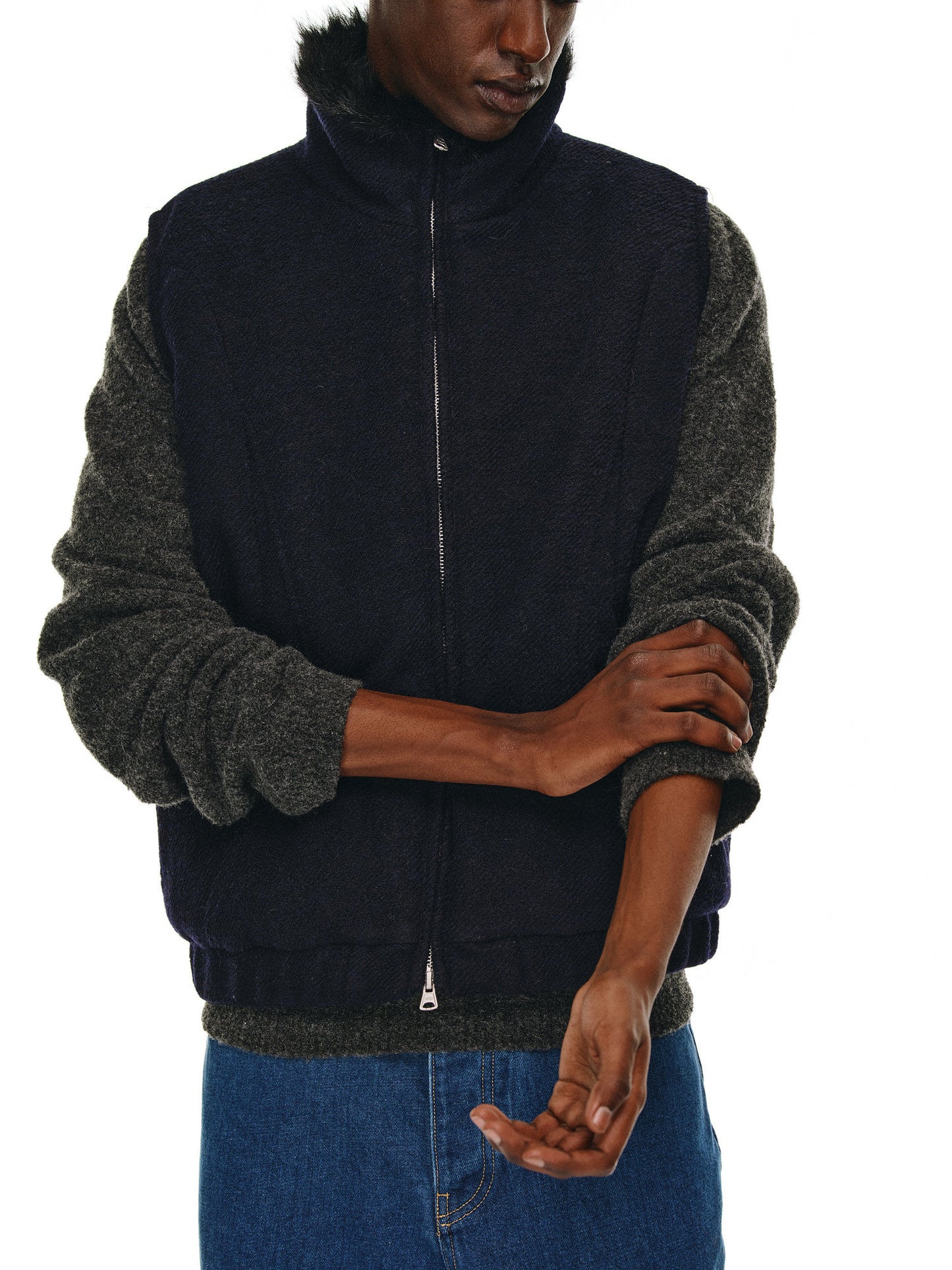 Fur Collar Stand Collar Vest