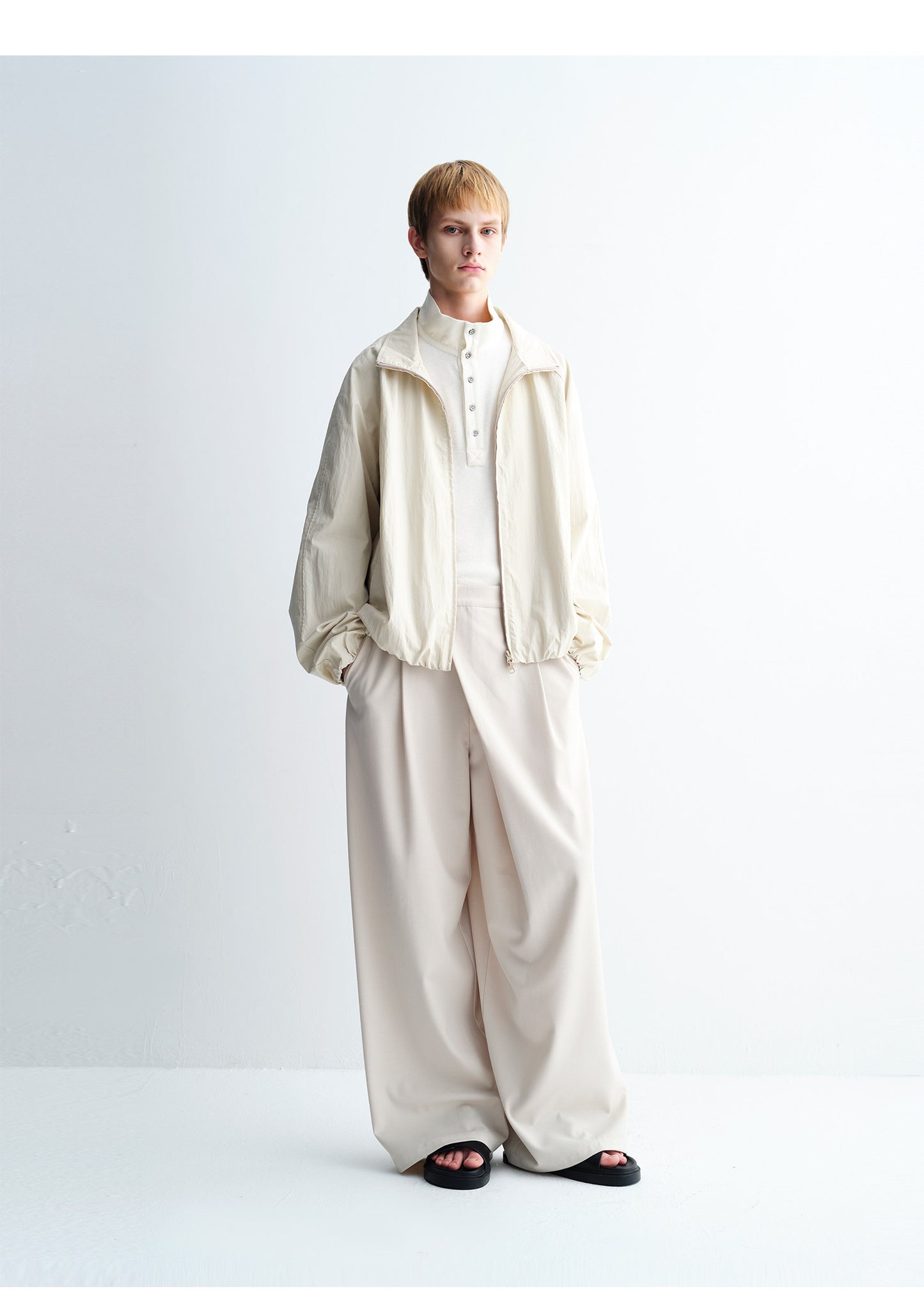 Diagonal Placket Casual Wide-Leg Pants