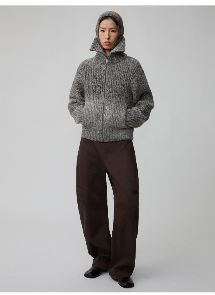 Loose-Fit Curved Sleeve Zip Cardigan