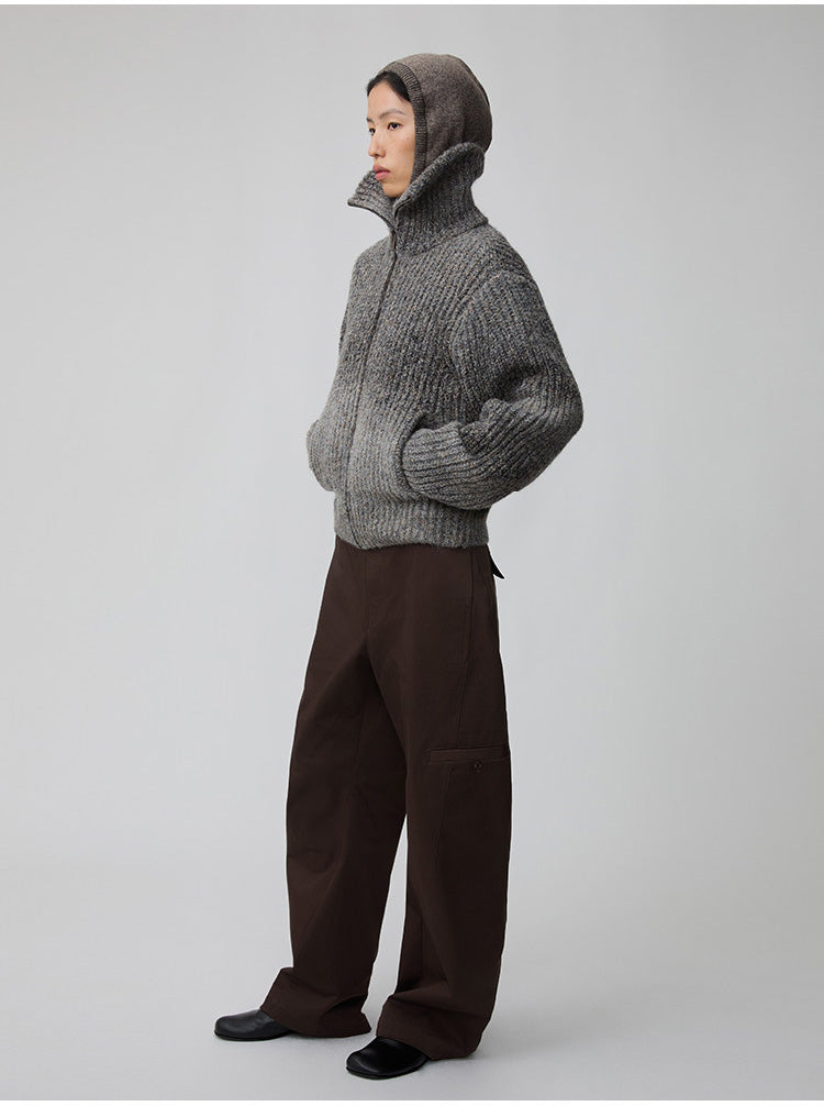 Loose-Fit Curved Sleeve Zip Cardigan