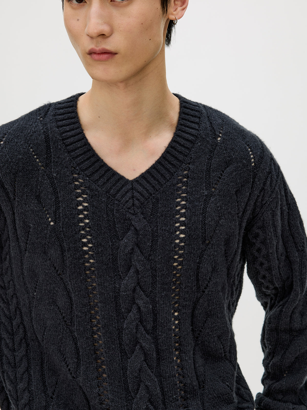 V-neck cable knit sweater