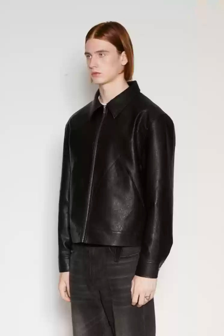 Imported textured PU leather jacket