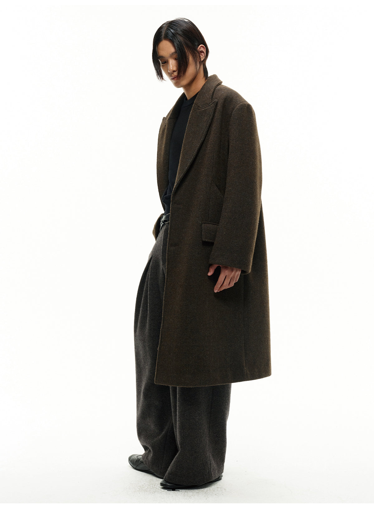 Houndstooth Peak Collar Coat