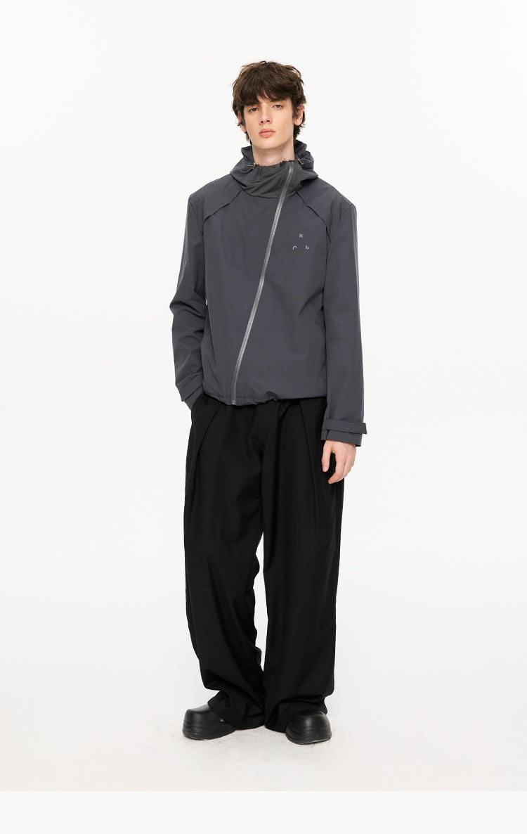 Diagonal Zipper Hooded Jacket