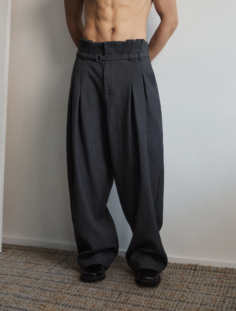 Unisex Two-Tone Pleated Casual Pants