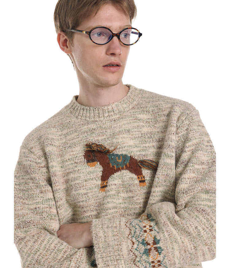 Unisex Tassel Jacquard Pony Sweater