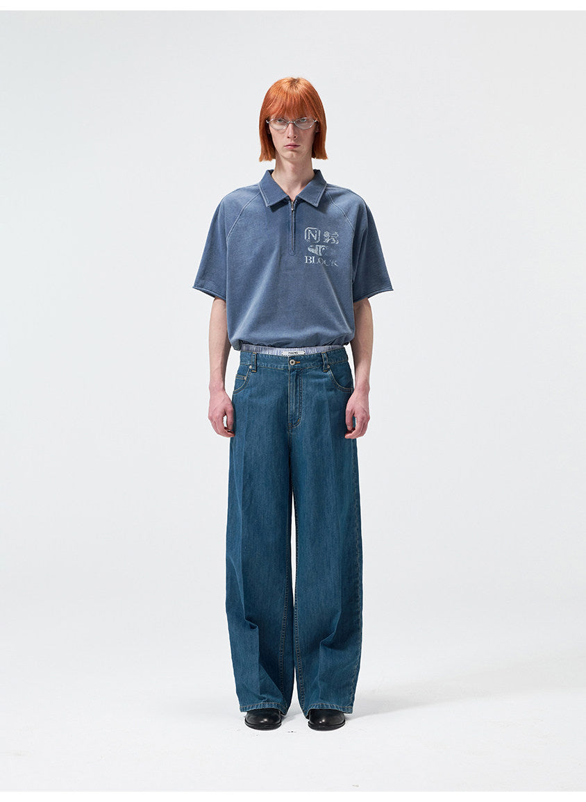 Open-Front Collar Polo Shirt