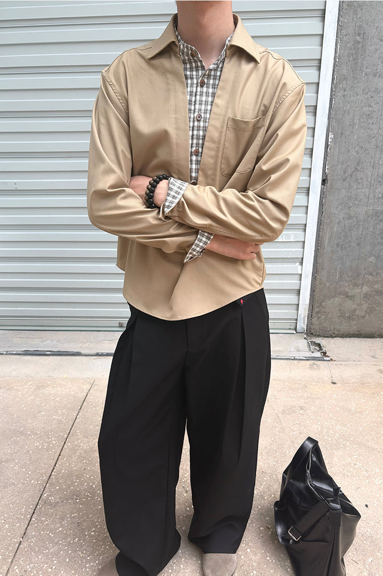 V-neck faux two-piece shirt