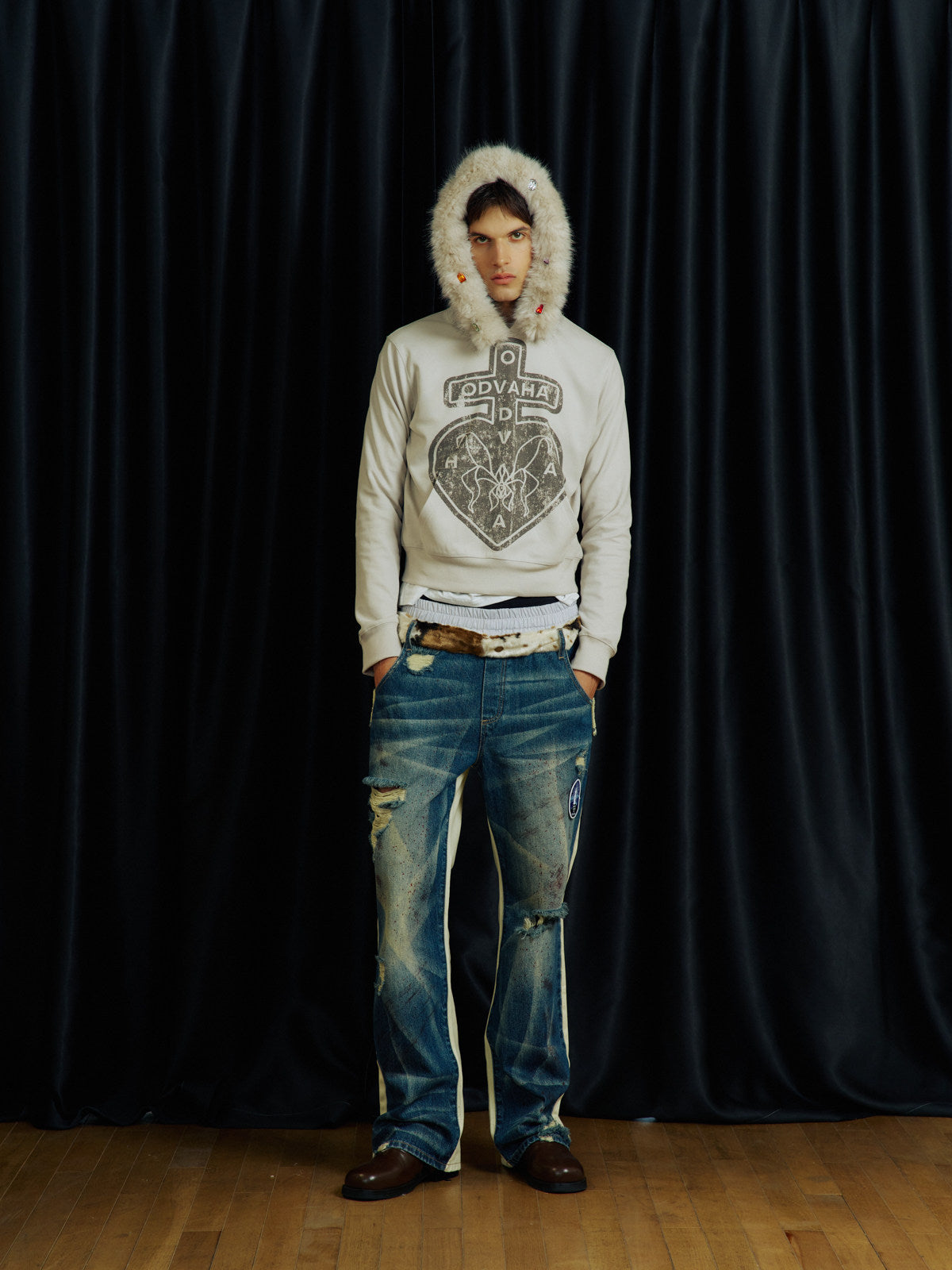 Double-Waistband Faux Two-Piece Jeans