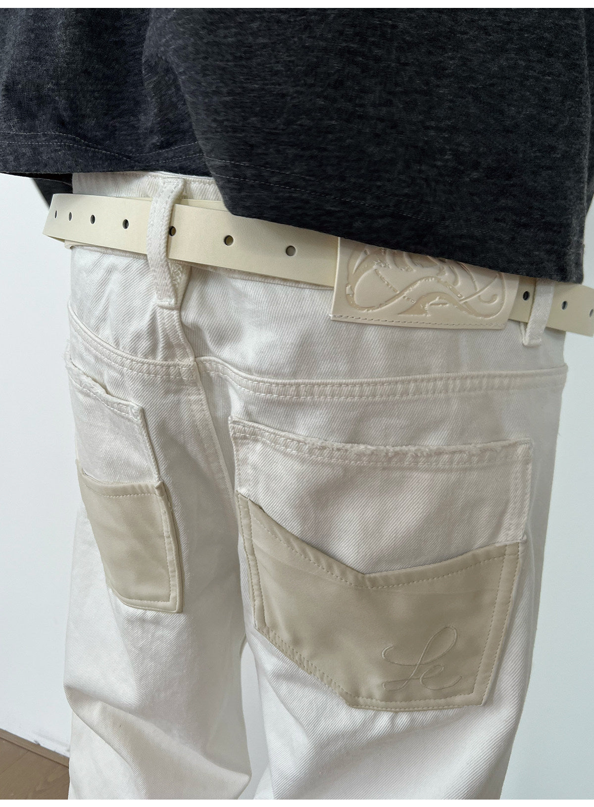 Patchwork Leather Slim-Fit Jeans