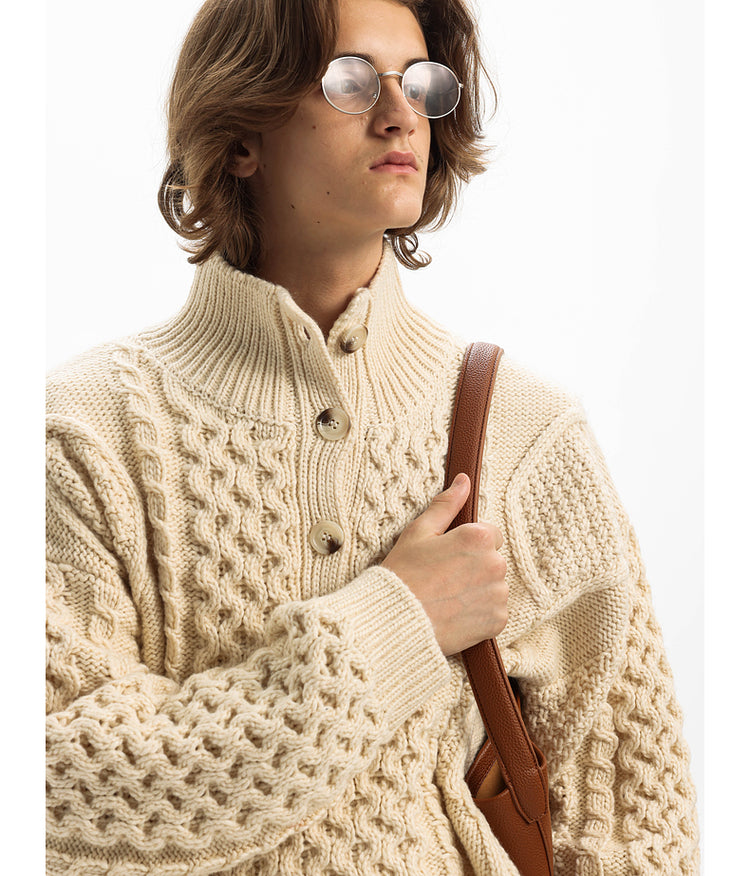 Heavyweight wool warm lapel sweater