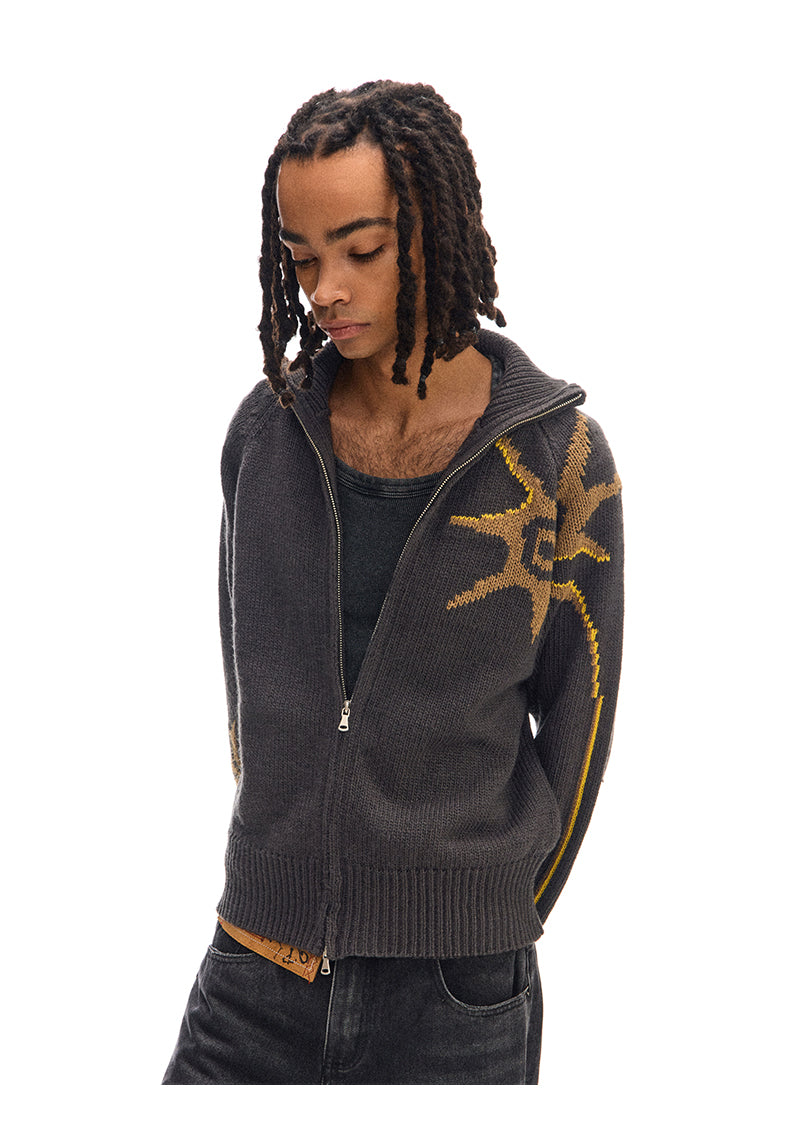 Stand collar zip cardigan