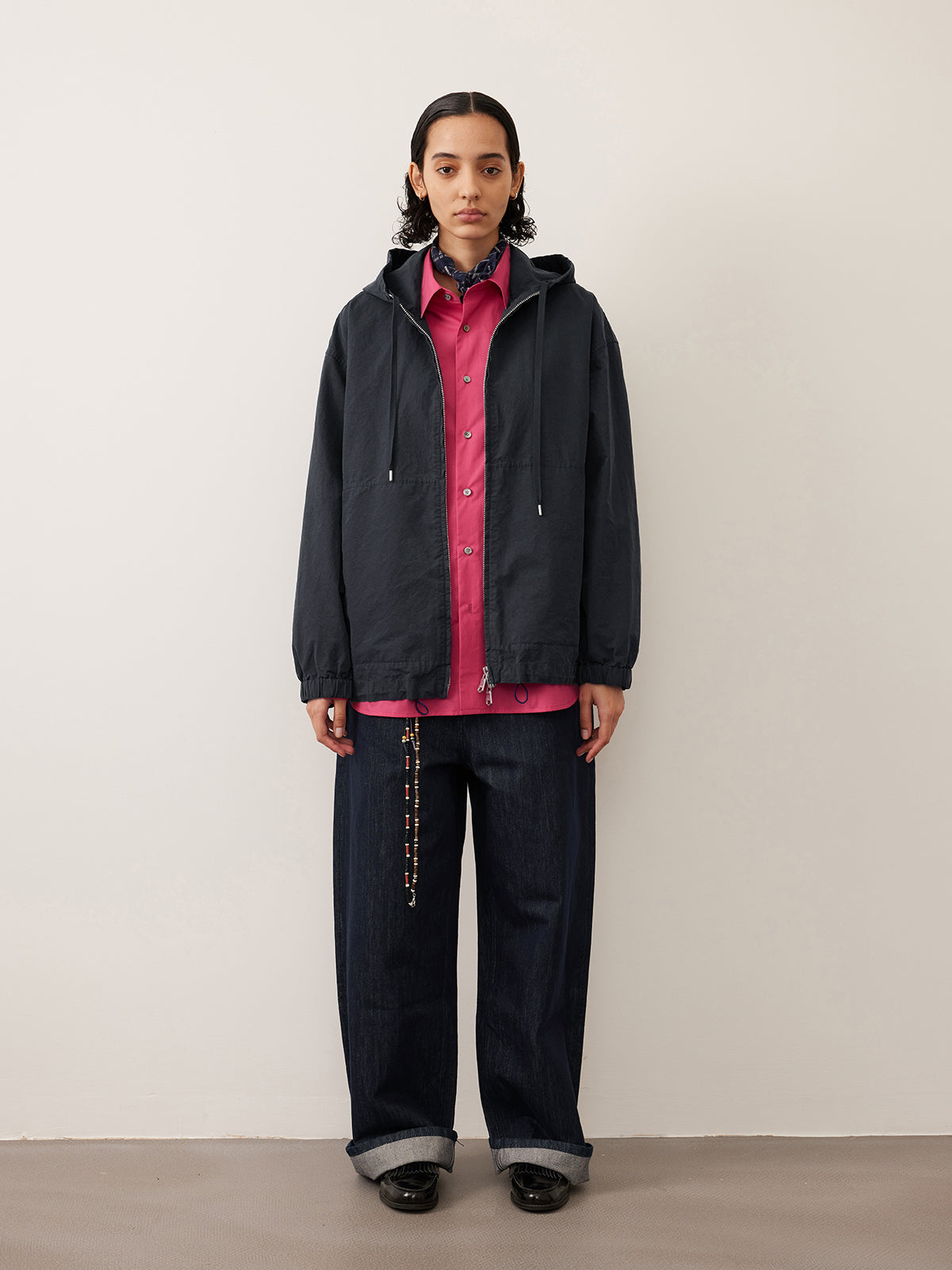 Hooded cotton zip-up jacket