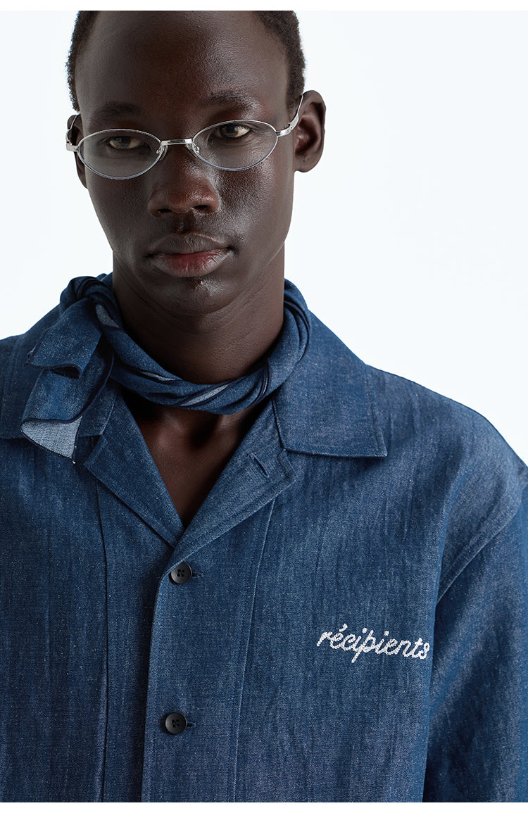 Denim dyed Cuba collar shirt