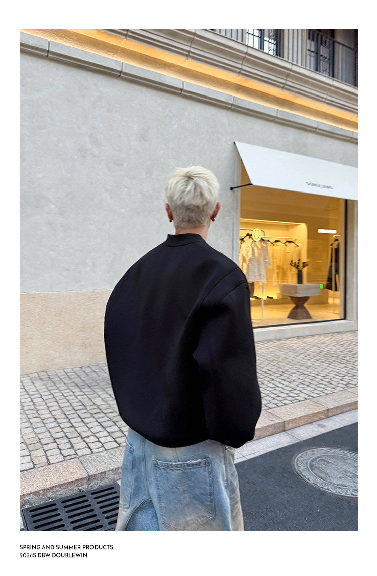 Wide-Shoulder Airy V-Neck Sweatshirt